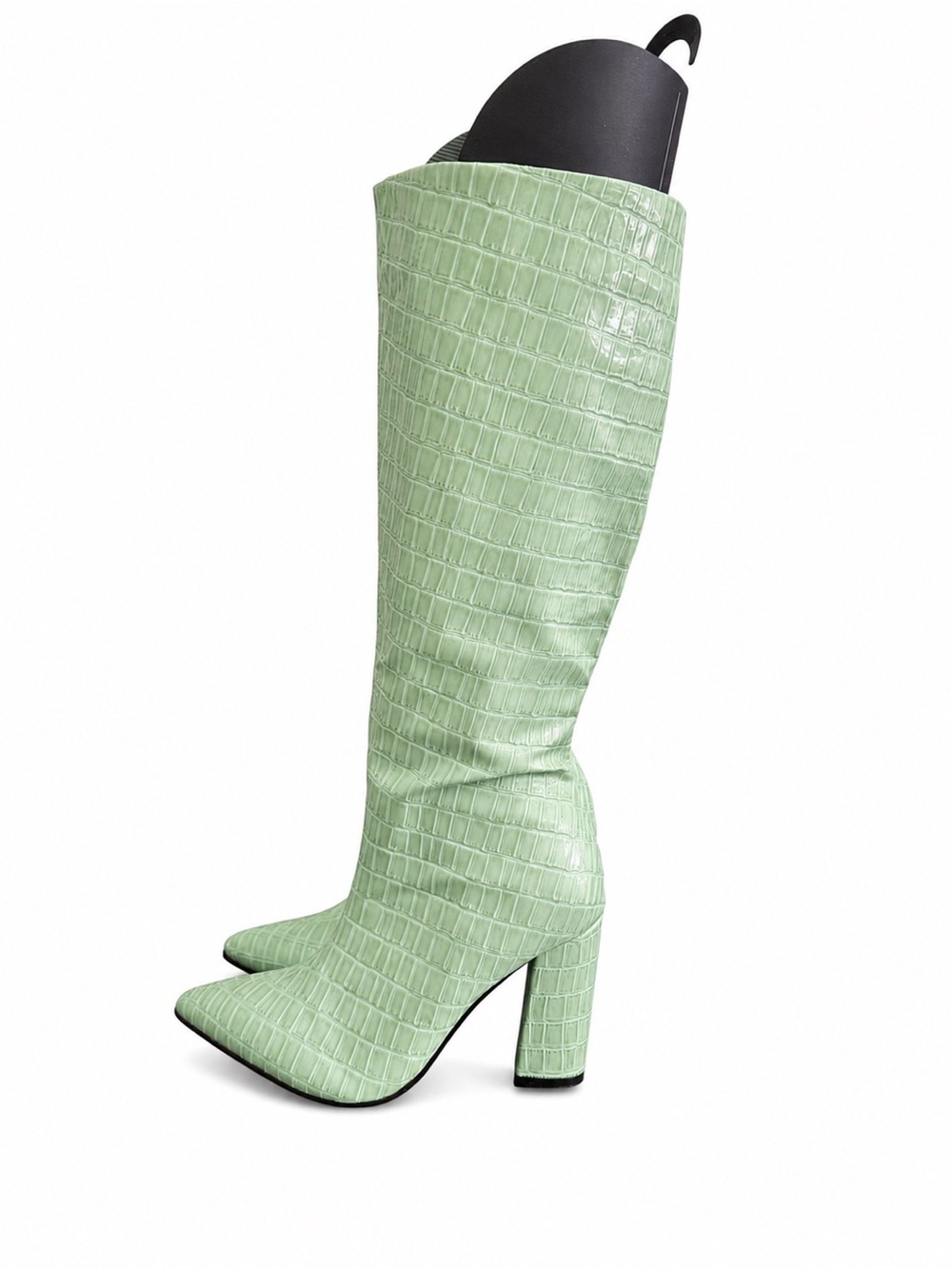 Mint Green Croc Embossed Knee High Boots Block Heel EU 37 US 6.5-7 - Picture 5 of 12